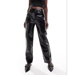 Asos Womens Black Metallic Crocodile Print Wide Leg Pants  Glam Size 14‎  NWOT